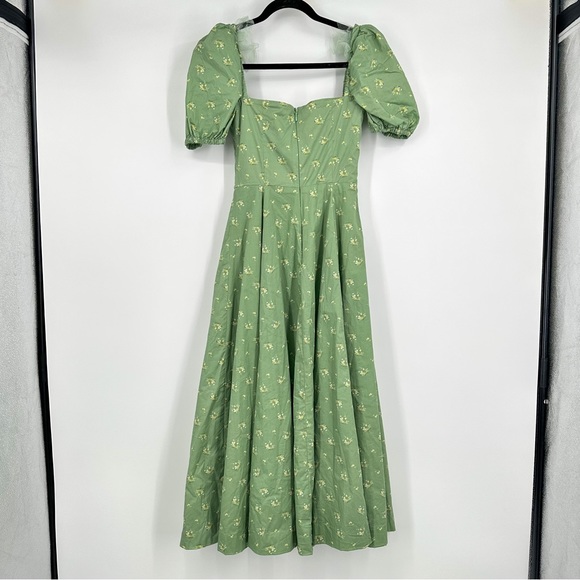 House Of Cb Tallulah Puff Sleeve Midi Dress Olive Floral Green Small - Picture 6 of 8